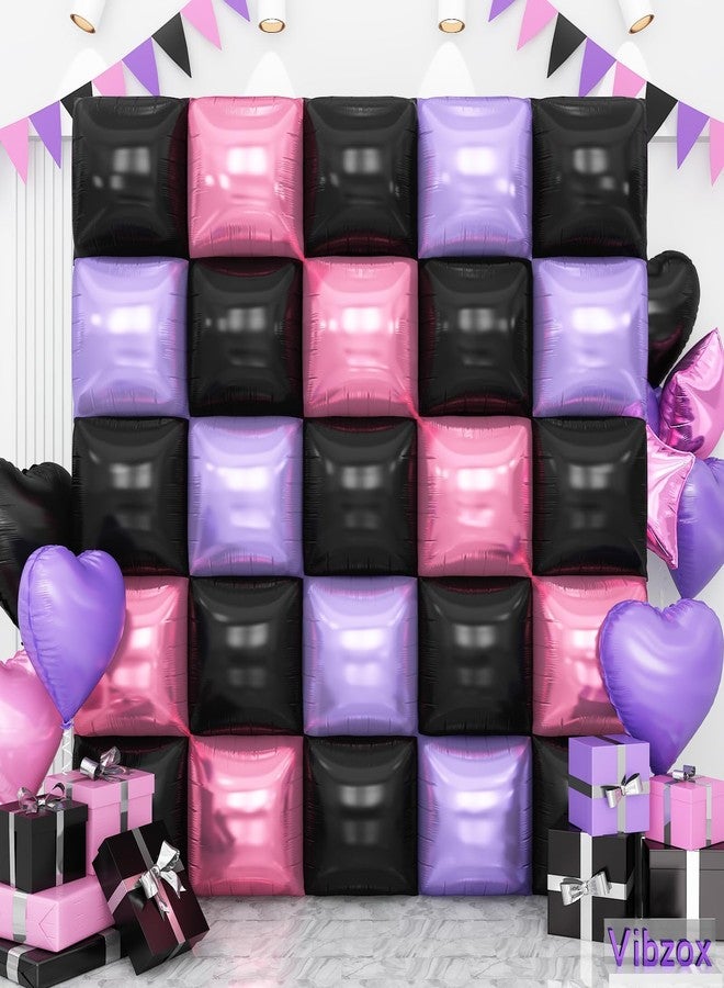 Vibzox Pink and Purple Black Square Foil Balloons Wall, Chrome Pink Purple Black Foil Balloons Double Sided Square Balloons for Girls Women Birthday Baby Shower Graduation Halloween Party Decorations - Image 1